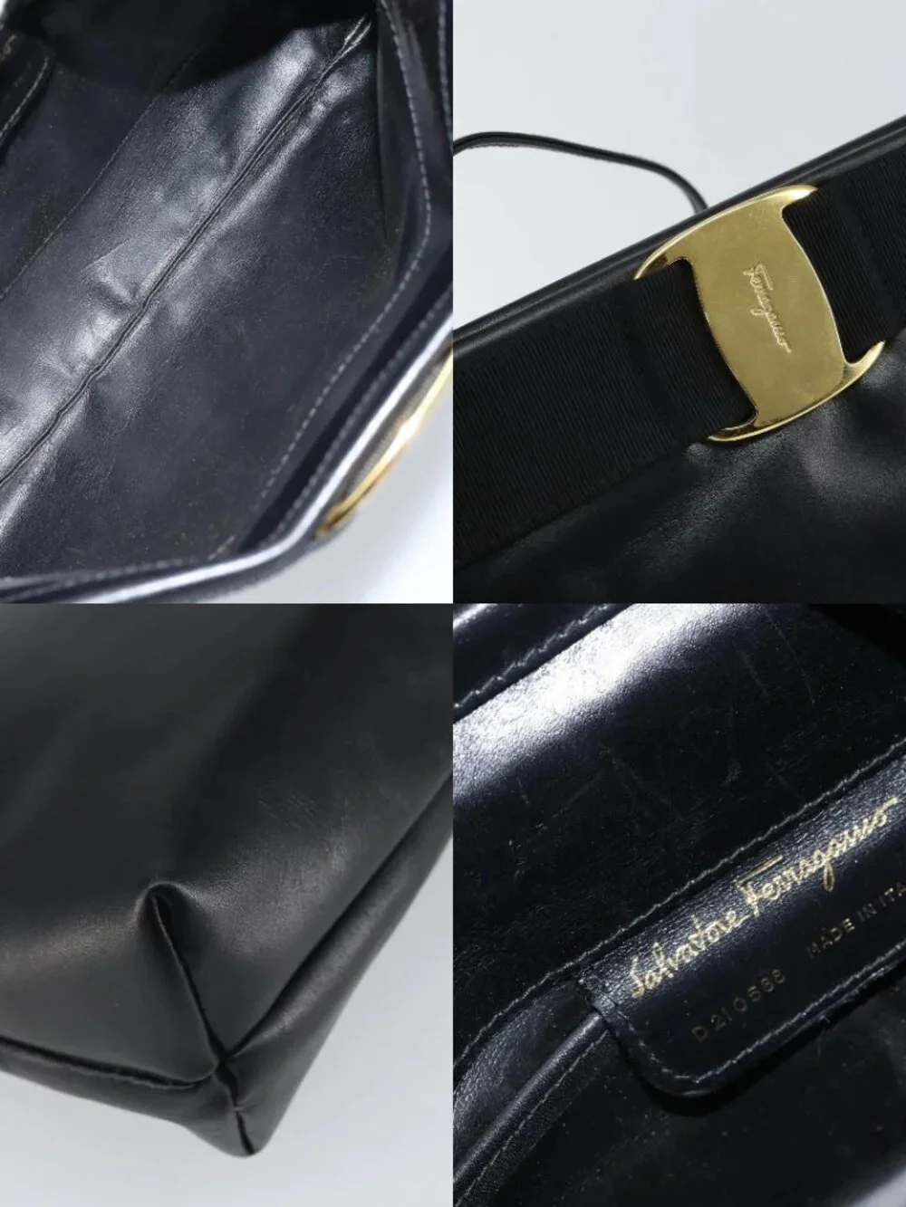 Salvatore Ferragamo Shoulder Bag Leather Black Gold Auth 163963